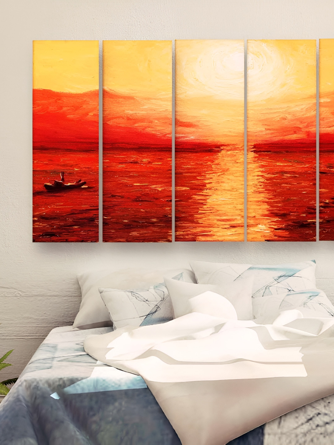 Casperme 5Pieces Orange Colored Painting Wooden Wall Art