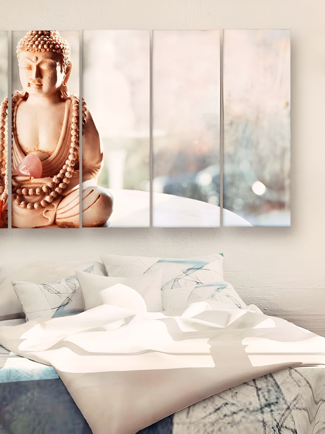 Casperme 5Pieces Cream Buddha Wooden Wall Art