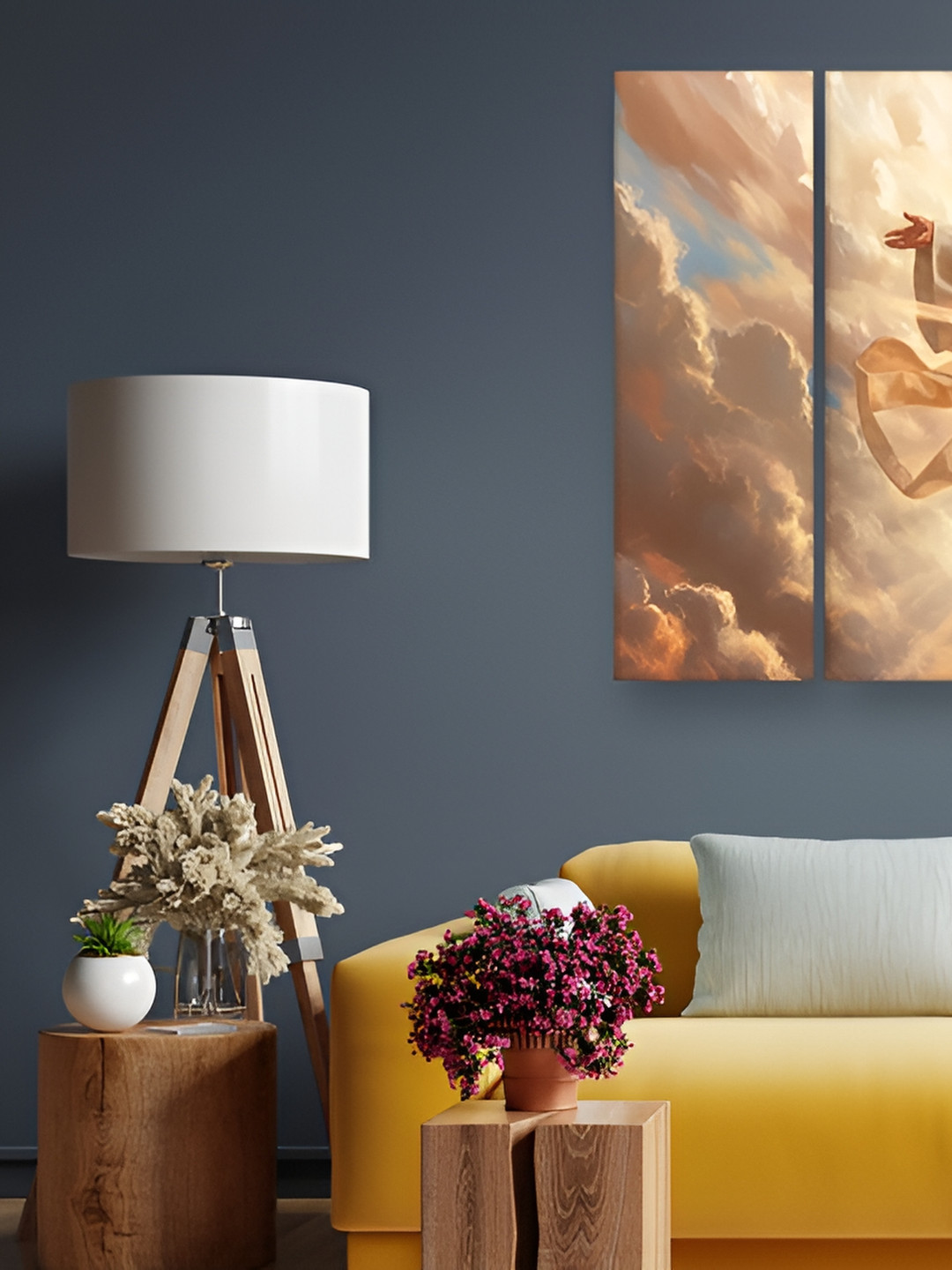 Casperme 5Pieces Off White & Orange  Jesus Wooden Wall Art