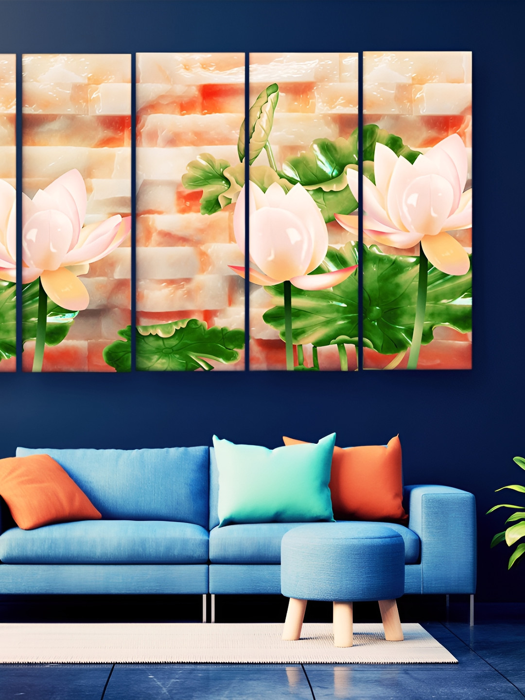 Casperme 5 pieces Pink & Green Floral Painting Wooden Wall Art