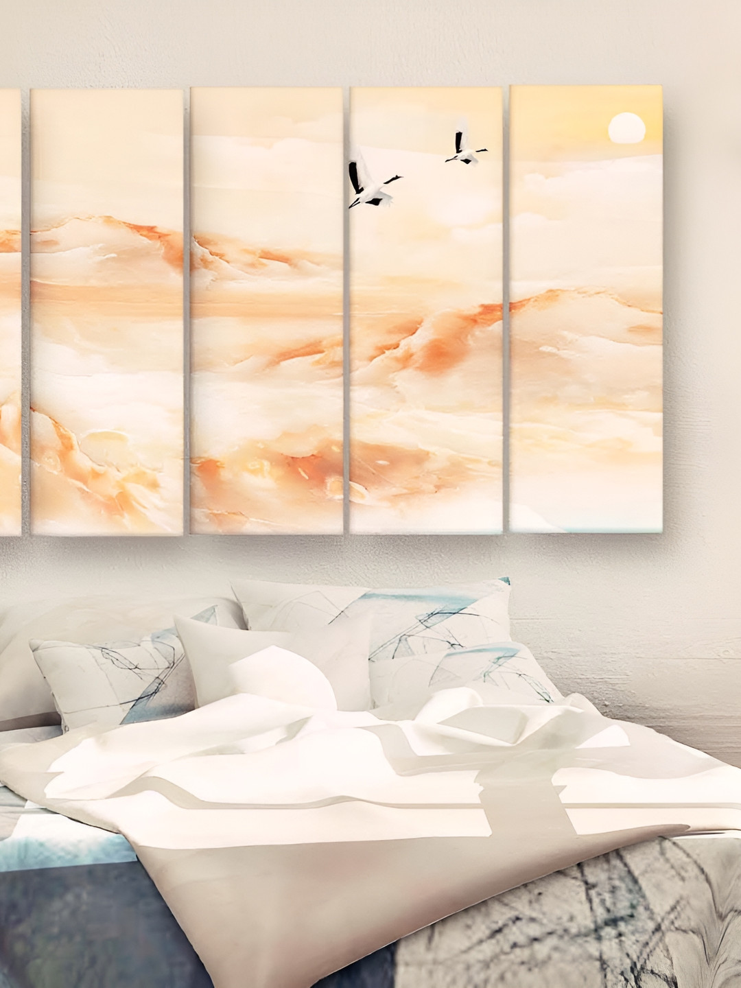 Casperme 5 Pieces Peach Colored Painting Wooden Wall Art