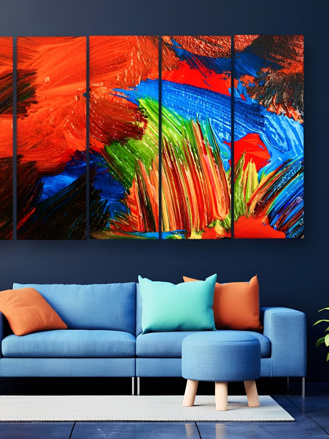 Casperme 5 Pieces Red& Blue Colored Painting Wooden Wall Art