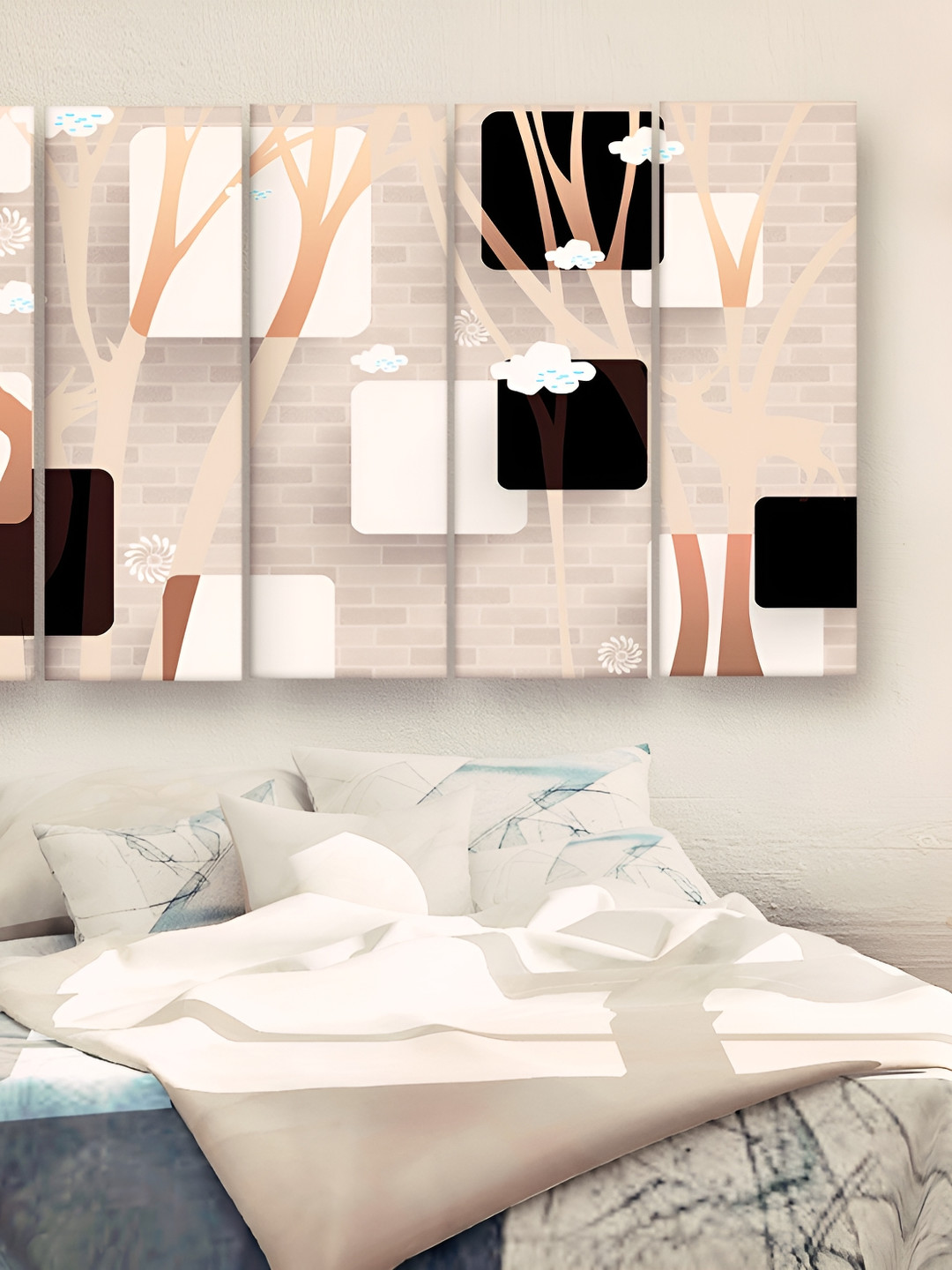 Casperme 5 Pieces Peach Colored & Black Wooden Wall Art