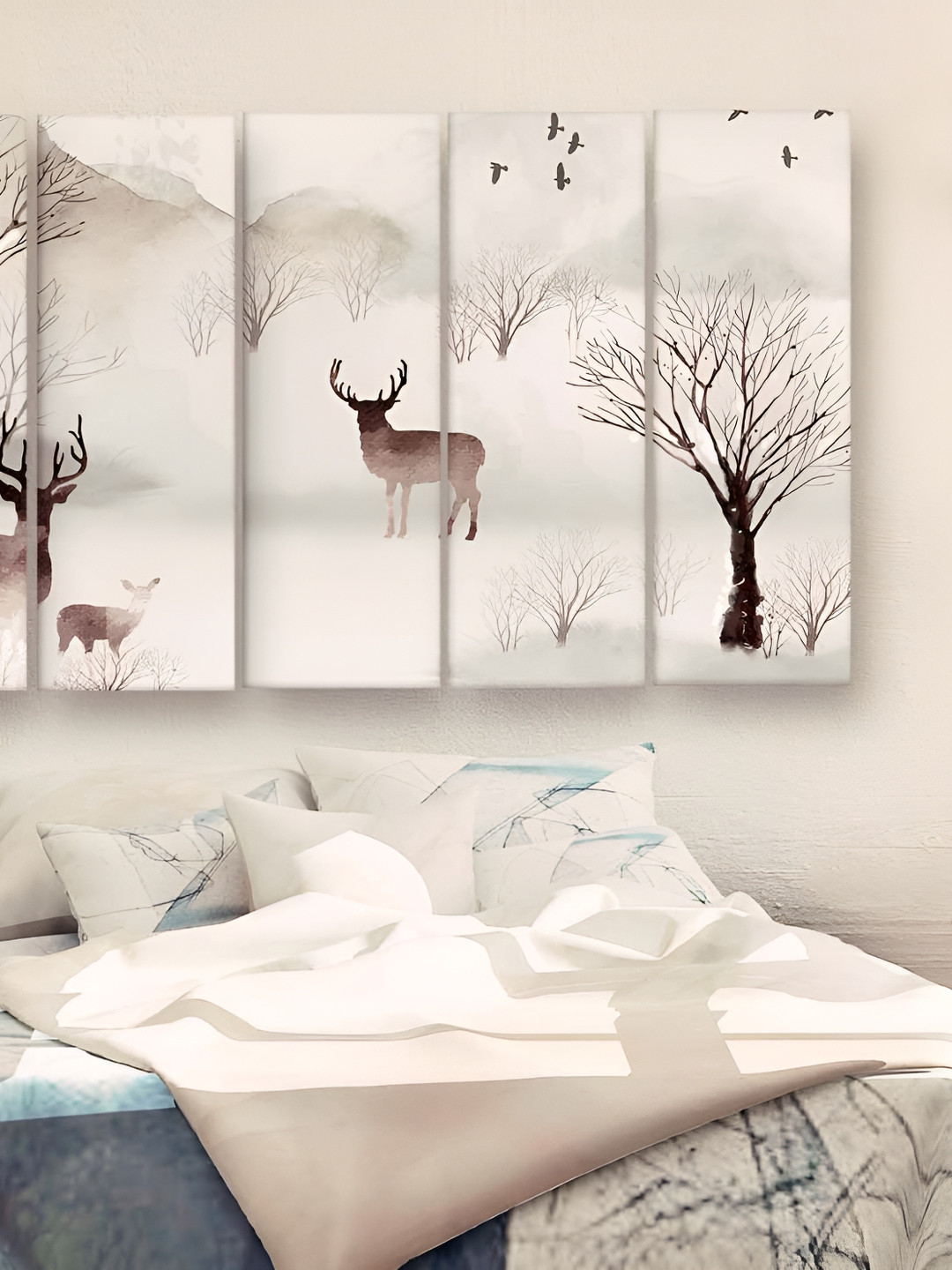 Casperme 5 Pieces White & Black Wooden Wall Art