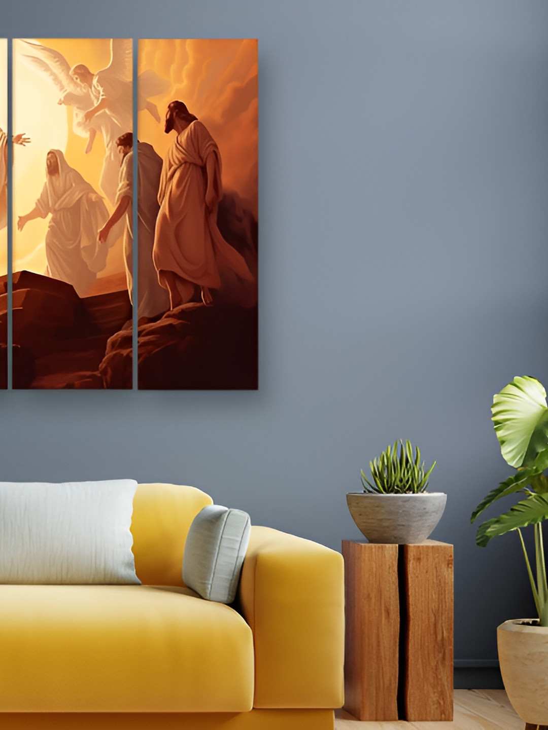 Casperme 5 Pieces Camel Brown Skyline Jesus Wooden Wall Art