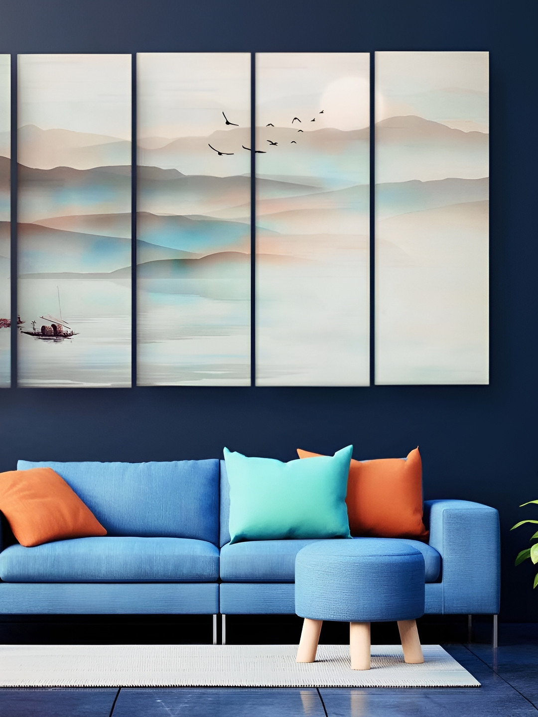 Casperme 5 Pieces Grey & Peach Colored Wooden Wall Art