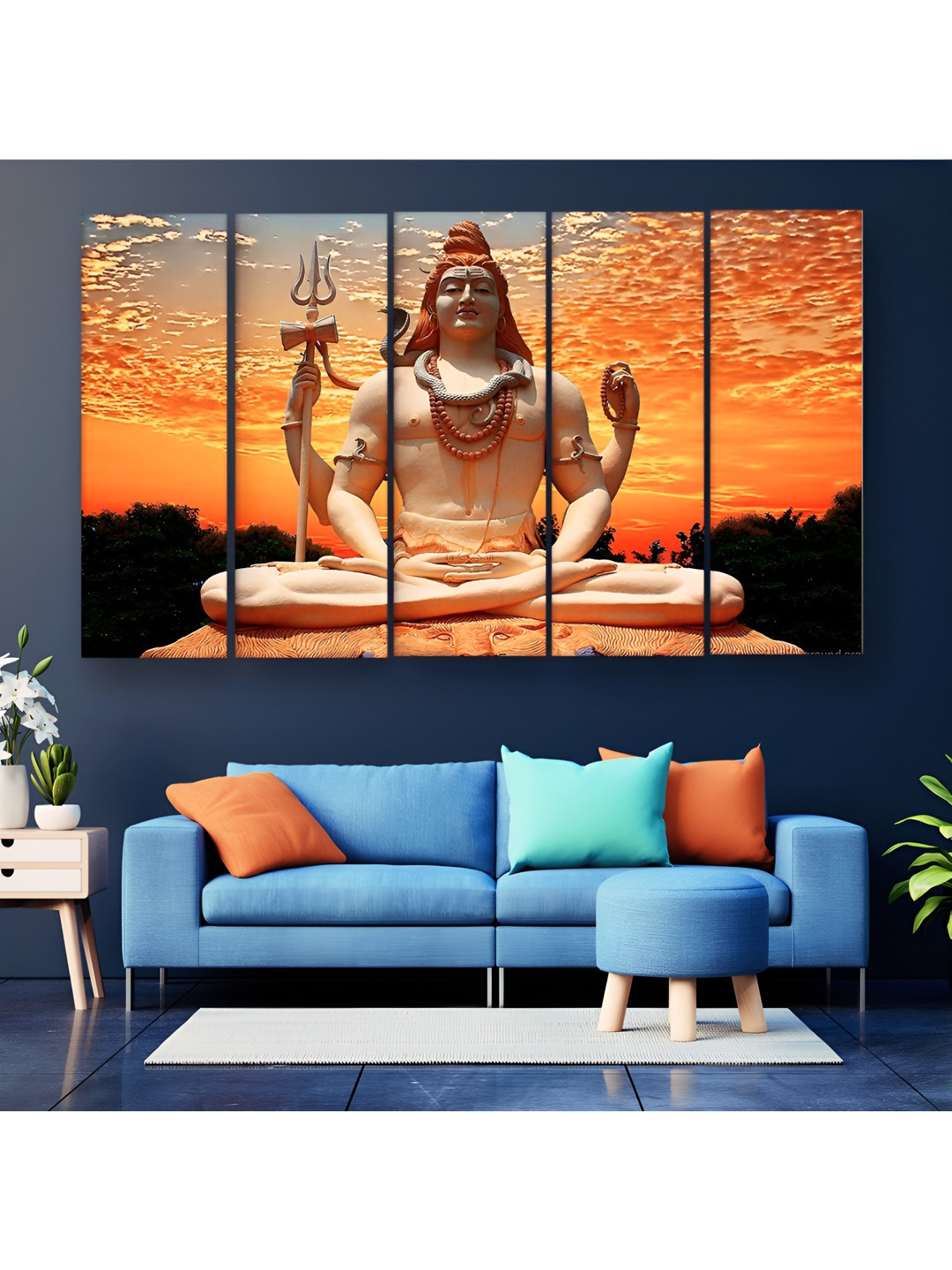 Casperme Lord Shiva Wood 5 Piece Wall Rectangle Paintings Wall Art - 50 x30In