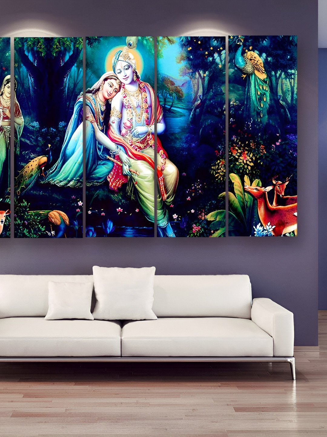 Casperme Green & Green 5 Pieces Abstract Wooden Radha Krishna Painting Wall Art