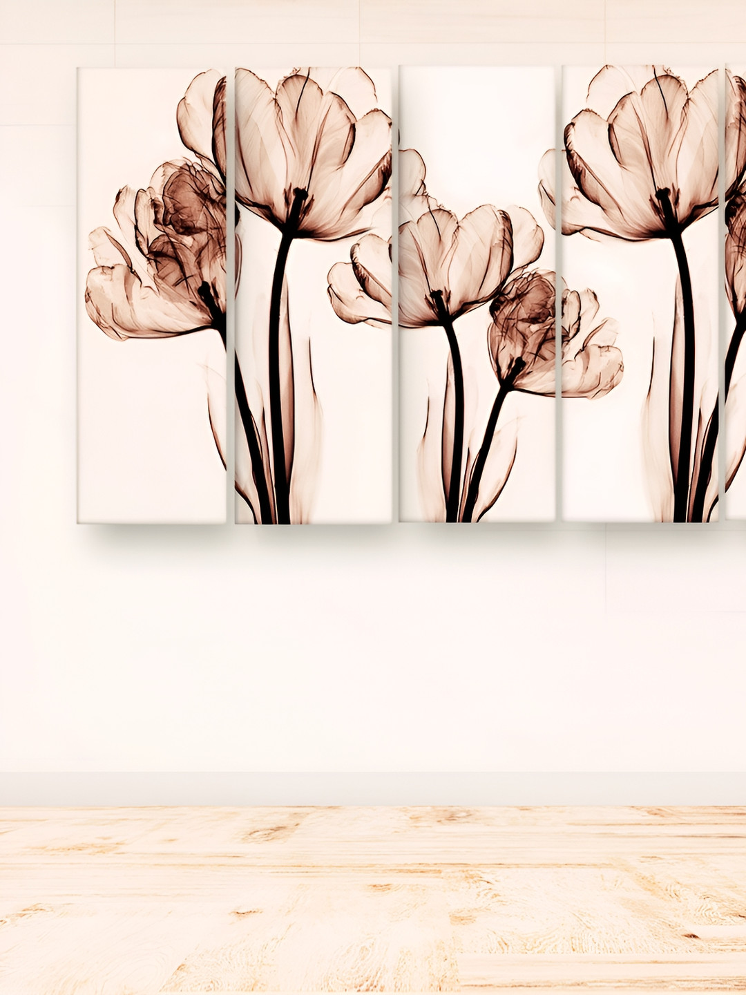 Casperme Brown & Cream 5 Pieces Abstract Wooden Floral and Botanical Painting Wall Art