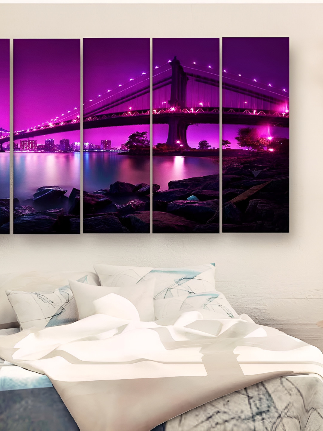 Casperme Skyline Big Wood 5 Piece Wall Rectangle Paintings Wall Art -50 x 30 In