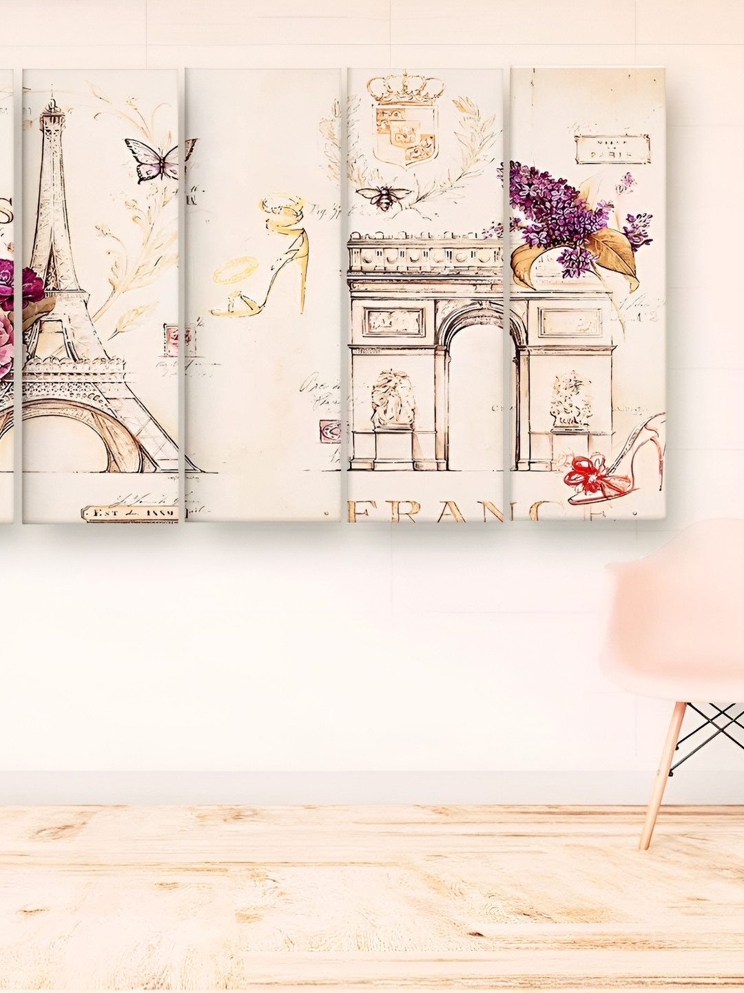 Casperme Wood 5 Pcs Wall Rectangle Paintings Wall Art - 30x50In