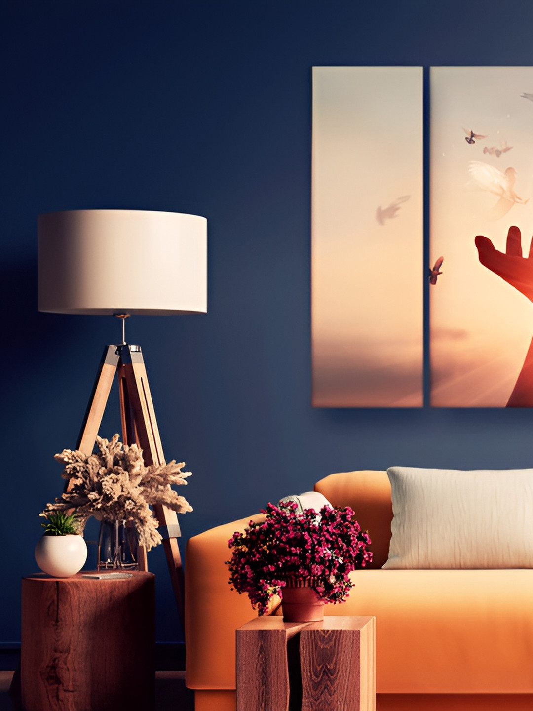 Casperme White & Peach 5 Pieces Wooden Jesus Sparkle Touch Painting Wall Art