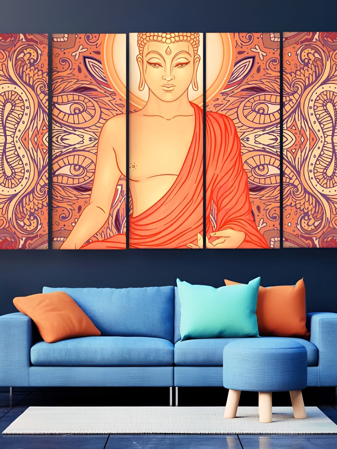 Casperme 5Pcs Purple & Orange Colored Buddha Printed Wall Painting