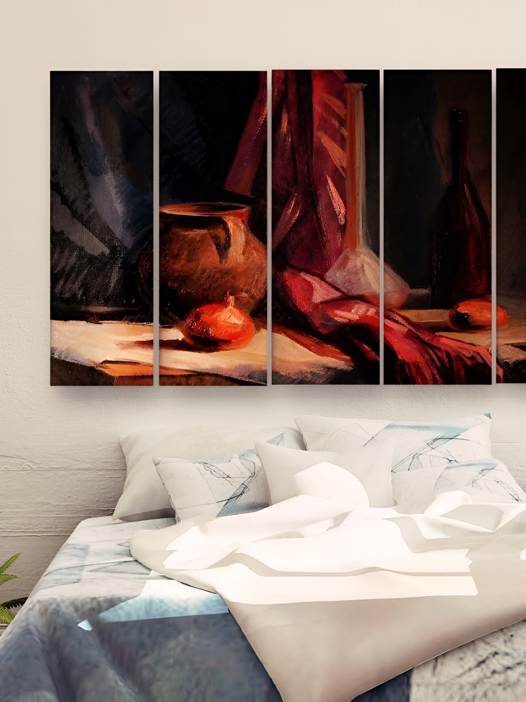 Casperme 5 Pieces Red & Grey Abstract Modern Art Wooden Wall Painting