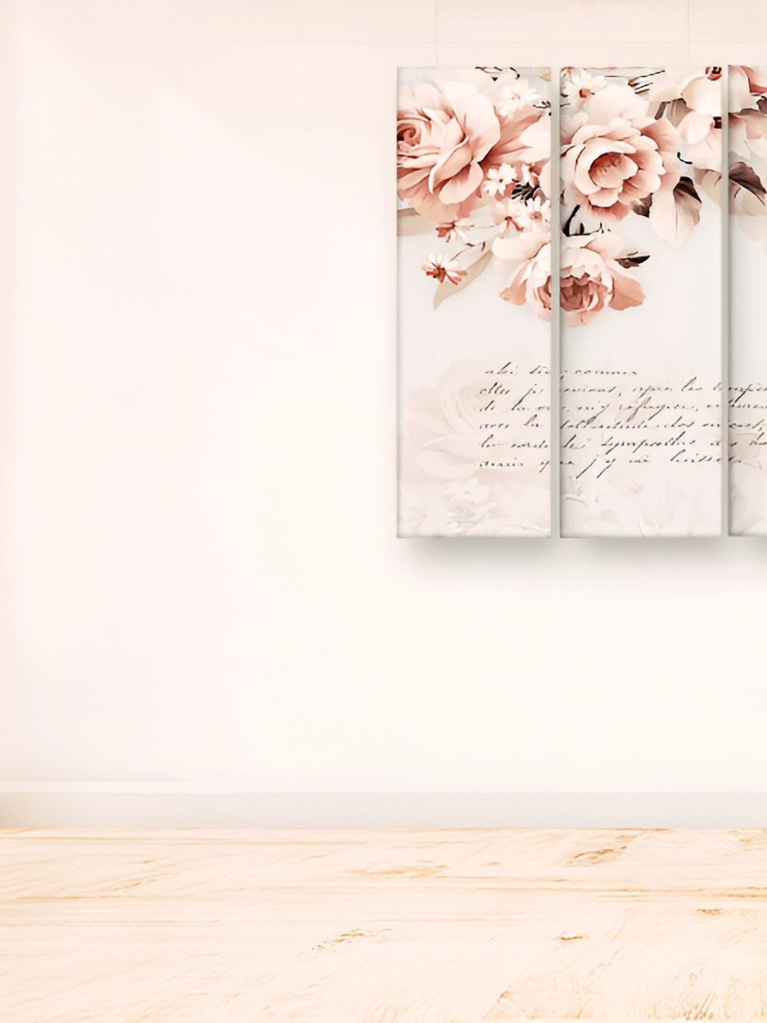 Casperme 5 Pieces Peach & Cream Colored Floral Painting Wooden Wall Art