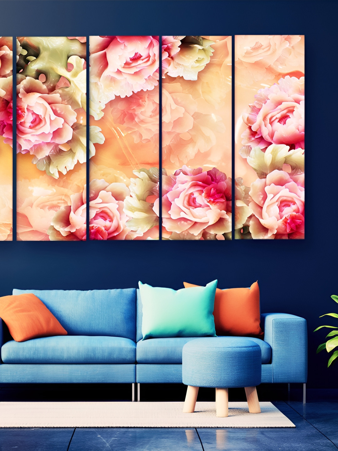 Casperme 5 Pieces Pink & Peach Modern Art Wooden Wall Painting