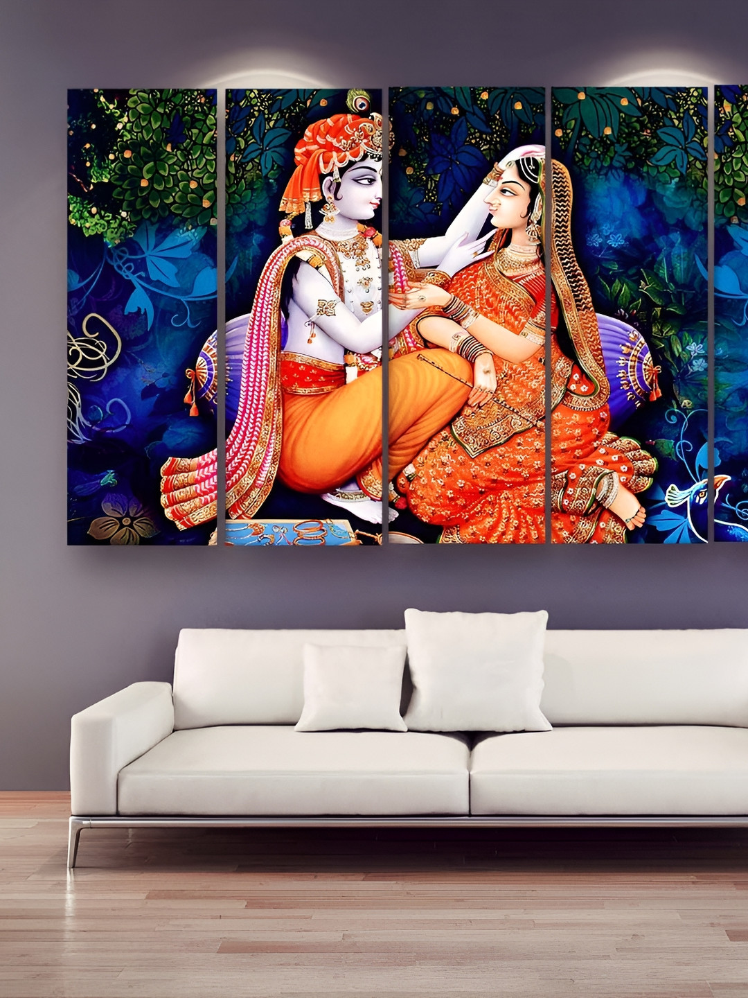 Casperme 5-Pcs Blue & Orange Colored Wooden Wall Painting