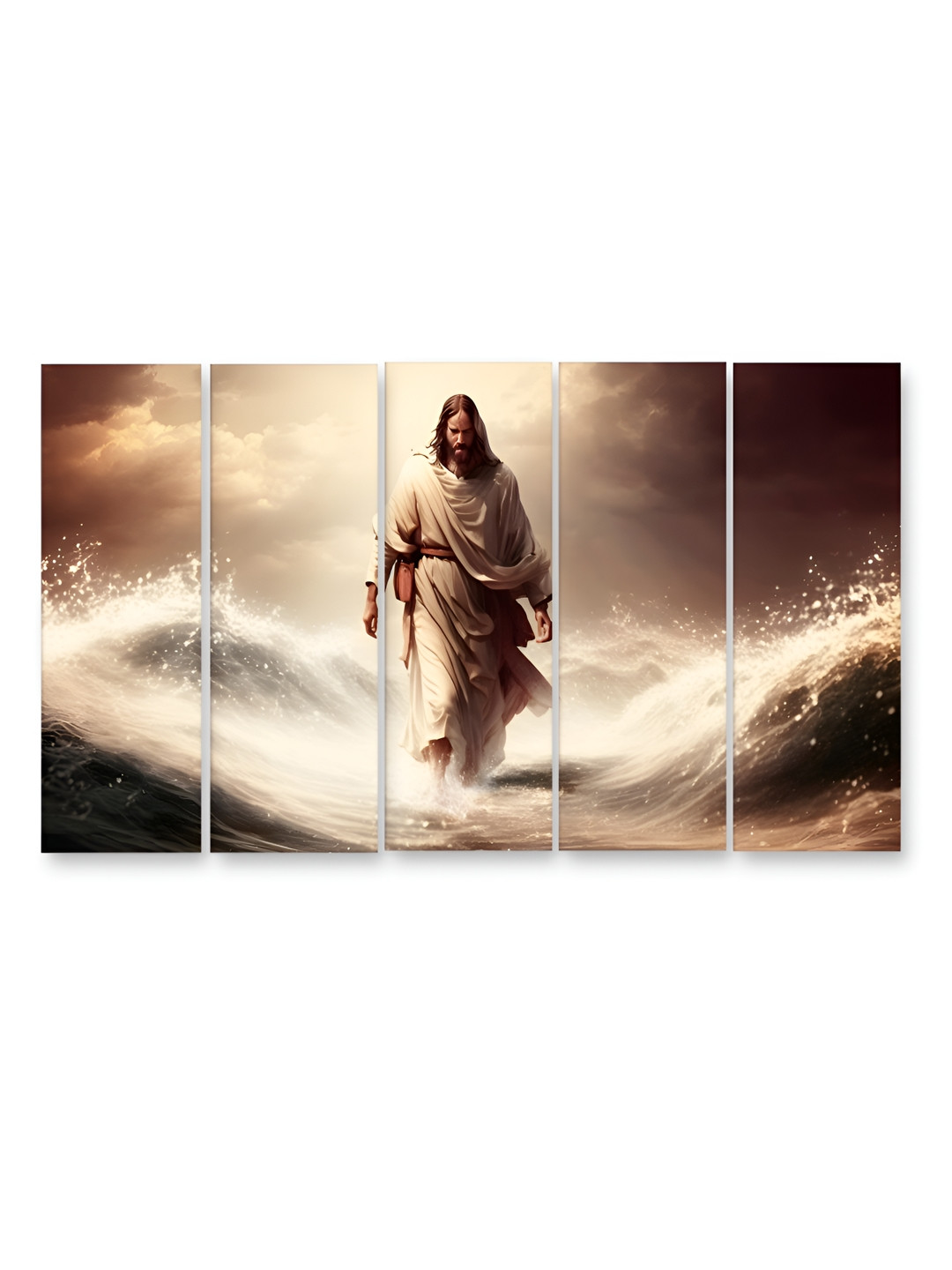 Casperme Beige & White 5 Pieces Jesus Wooden Wall Arts