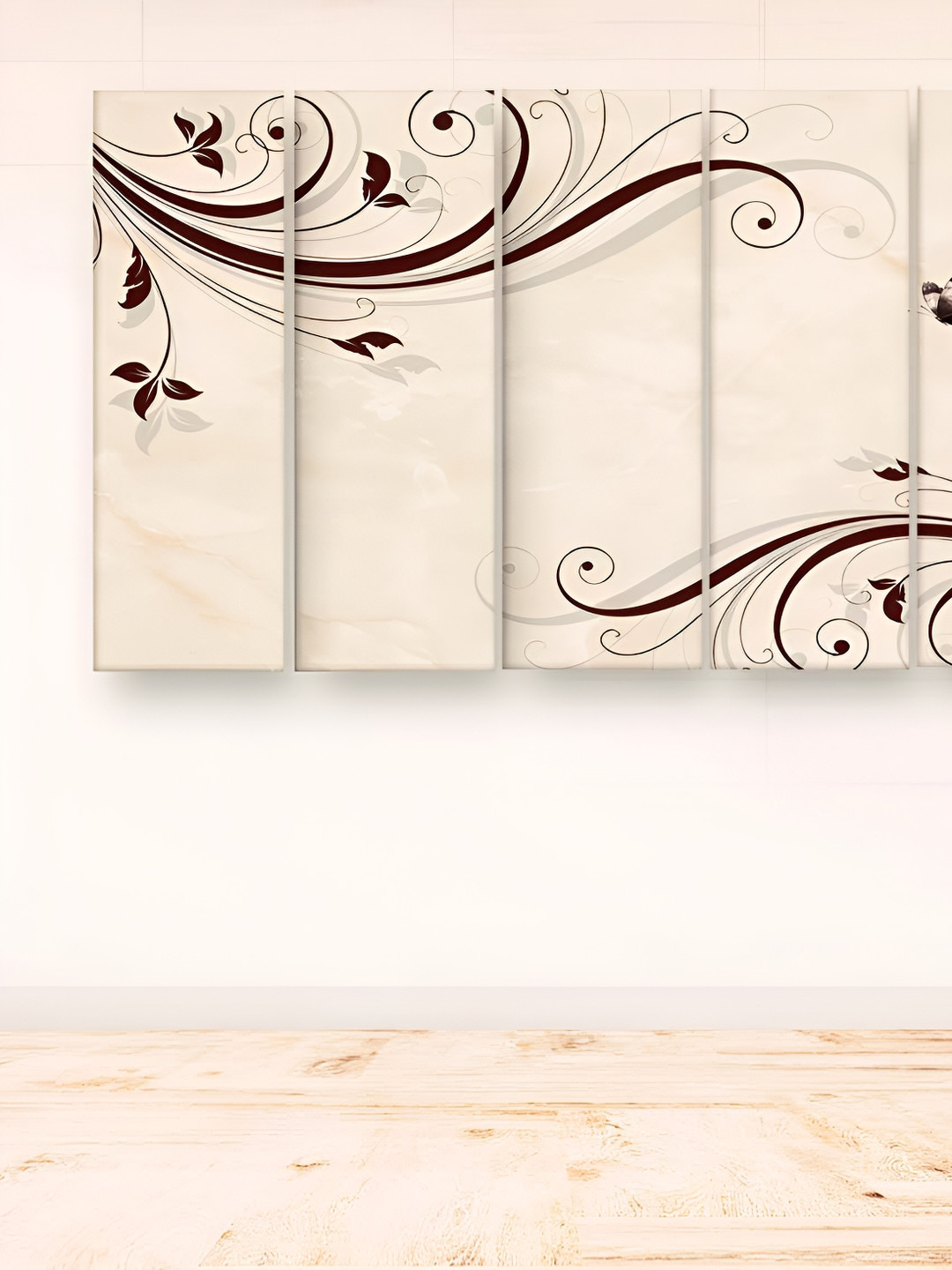 Casperme 5 Pieces Beige & Brown Floral Painting Wooden Wall Art