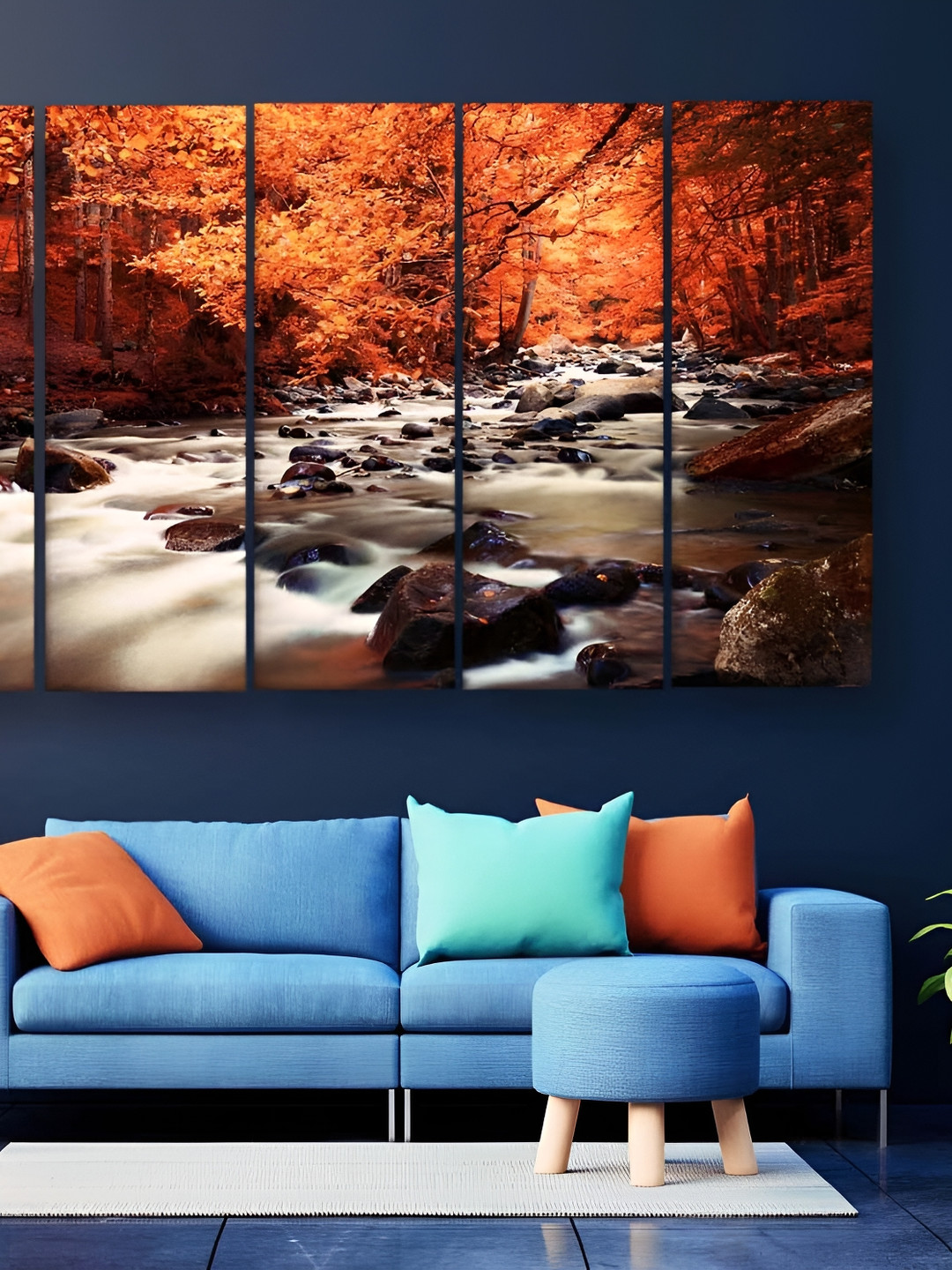 Casperme Beige & Orange Colored 5 Pieces Modern Wooden Wall Art Paintings