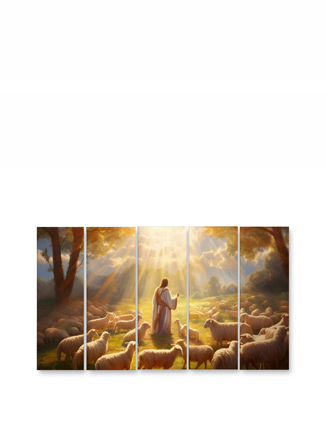 Casperme Beige & White 5 Pieces Jesus Wooden Wall Arts