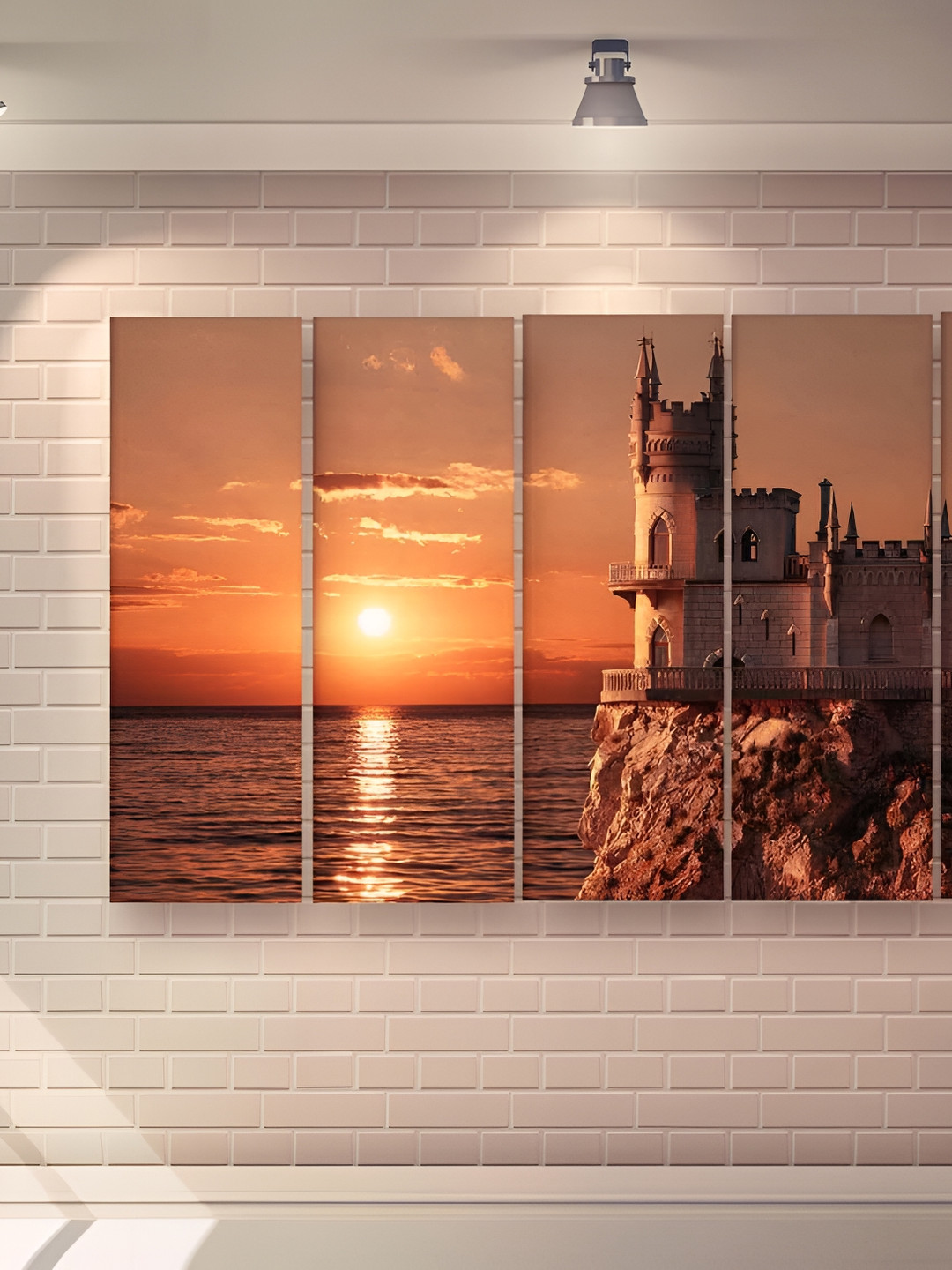 Casperme Orange & Peach 5 Pieces Wooden Skyline Big Painting Wall Art