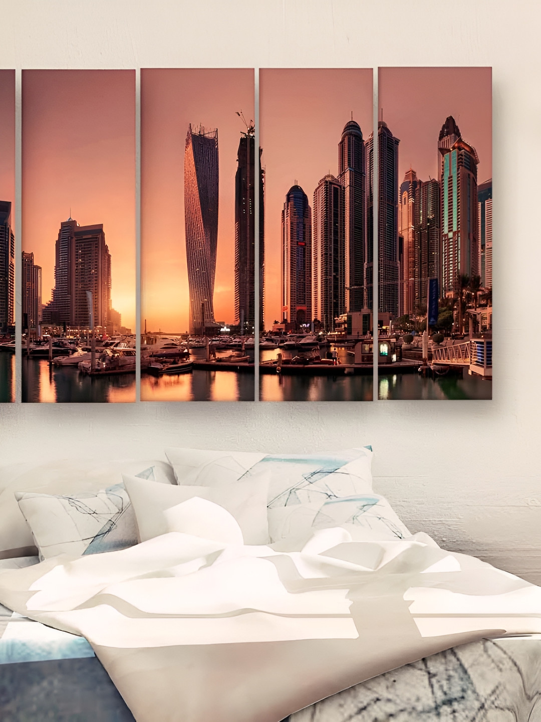 Casperme 5 Pieces Orange & Brown Skyline Big Wall Painting