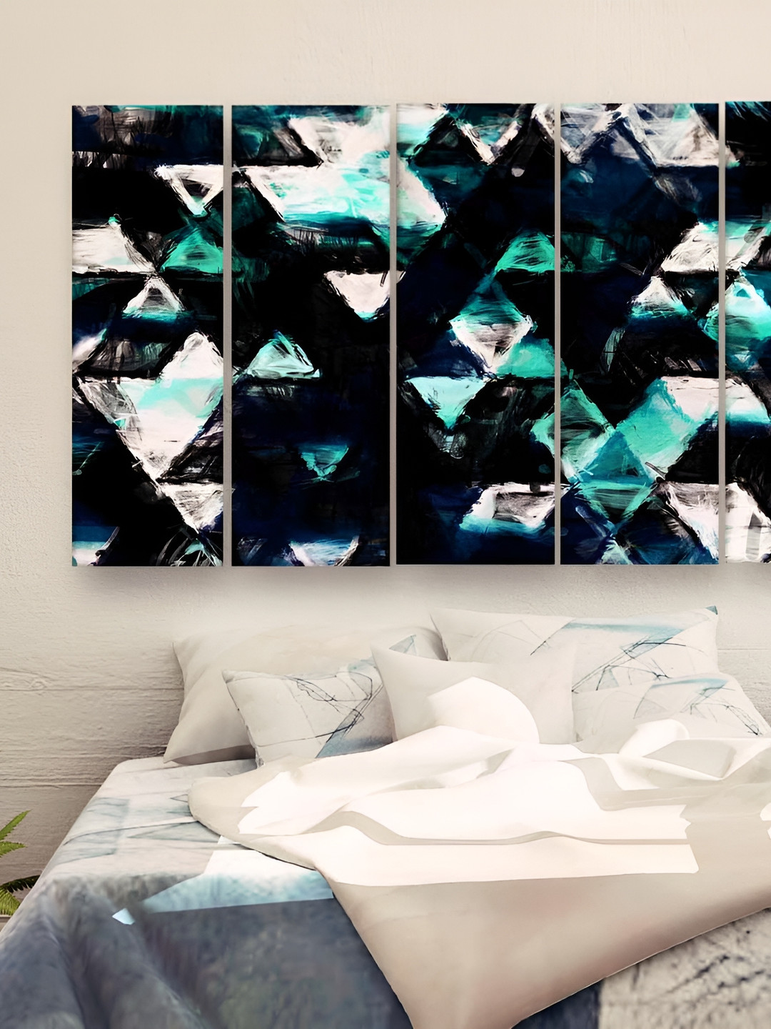 Casperme 5 Pieces Black & Green Abstract Modern Art Wall Painting