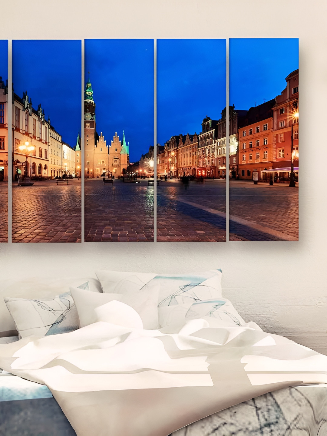 Casperme 5 Pieces Brown & Blue Skyline Big Wall Painting