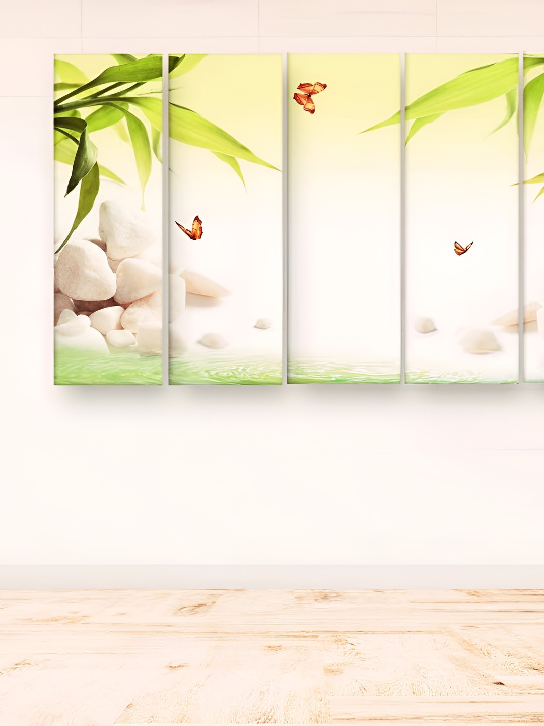 Casperme 5 Pieces Green & Cream Modern Art Big Wall Painting