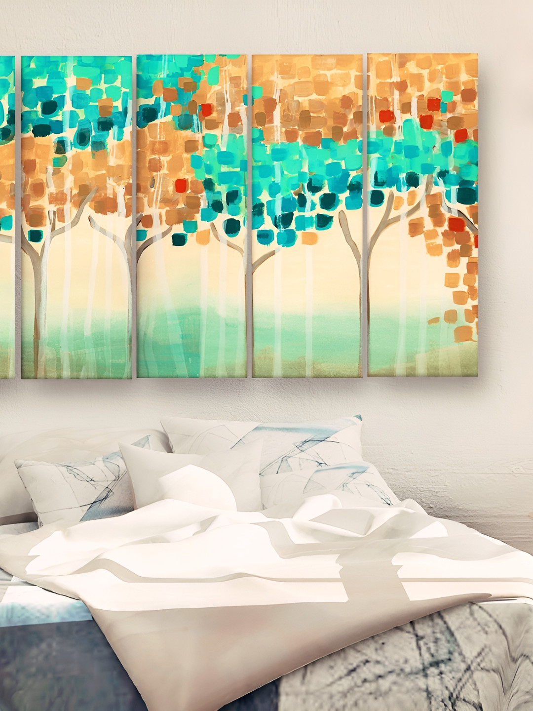 Casperme 5 pieces Green & Brown Modern Art Big Wall Painting
