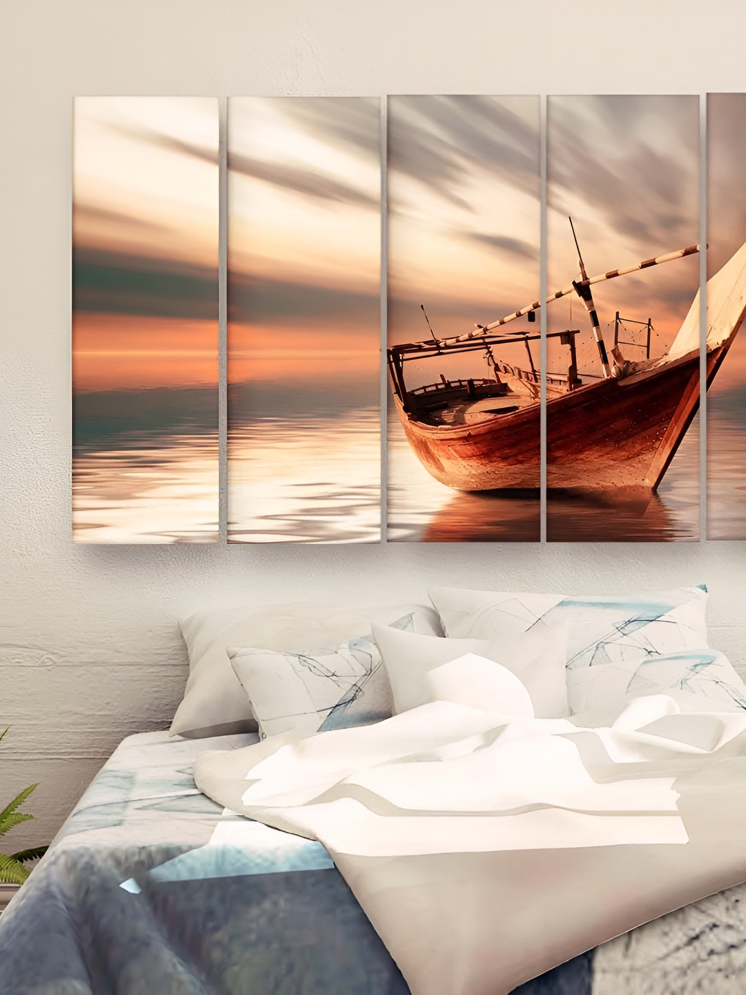 Casperme 5 Pieces Brown & Cream Modern Art Big Wall Painting