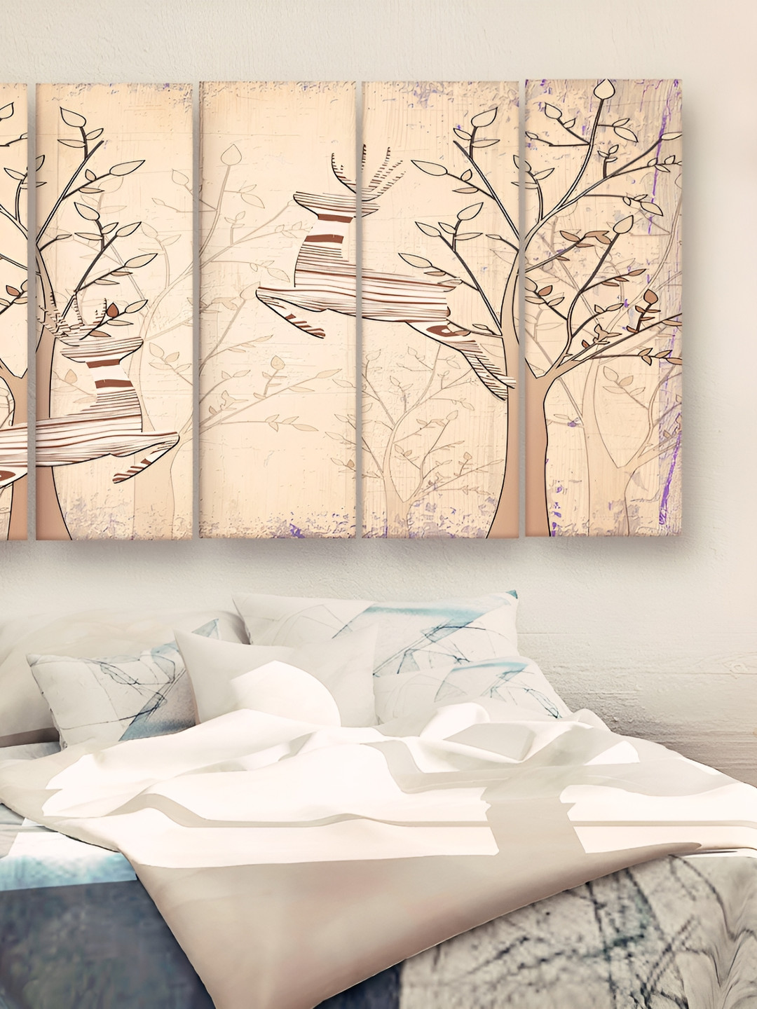 Casperme Cream and Brown 5 Pieces Modern Art Big Wall Painting