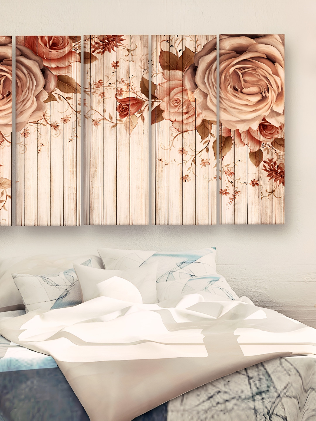 Casperme Brown & Cream 5 Pieces Modern Art Big Wall Painting