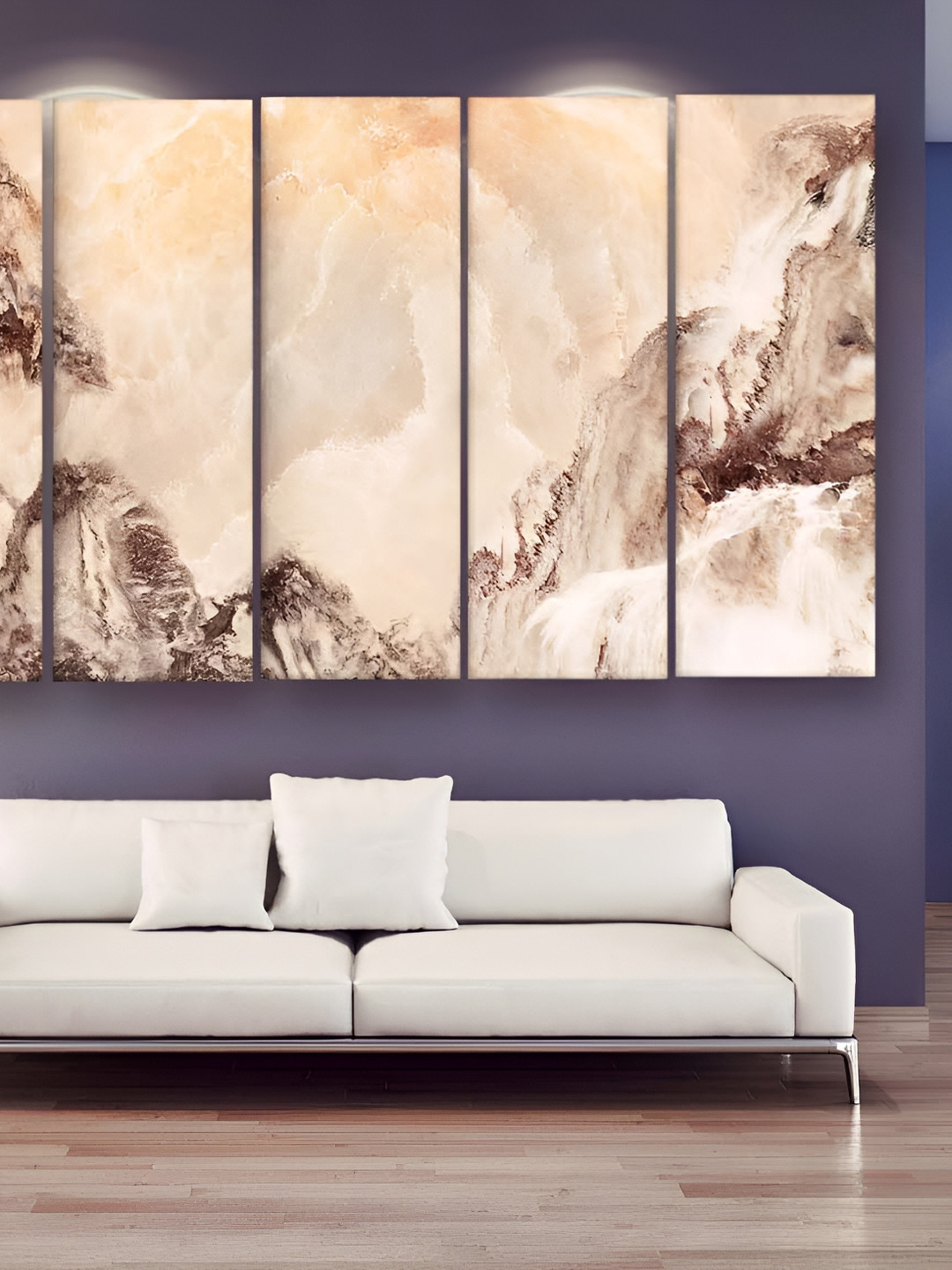 Casperme Brown & White 5 Pieces Modern Art Big Wall Painting
