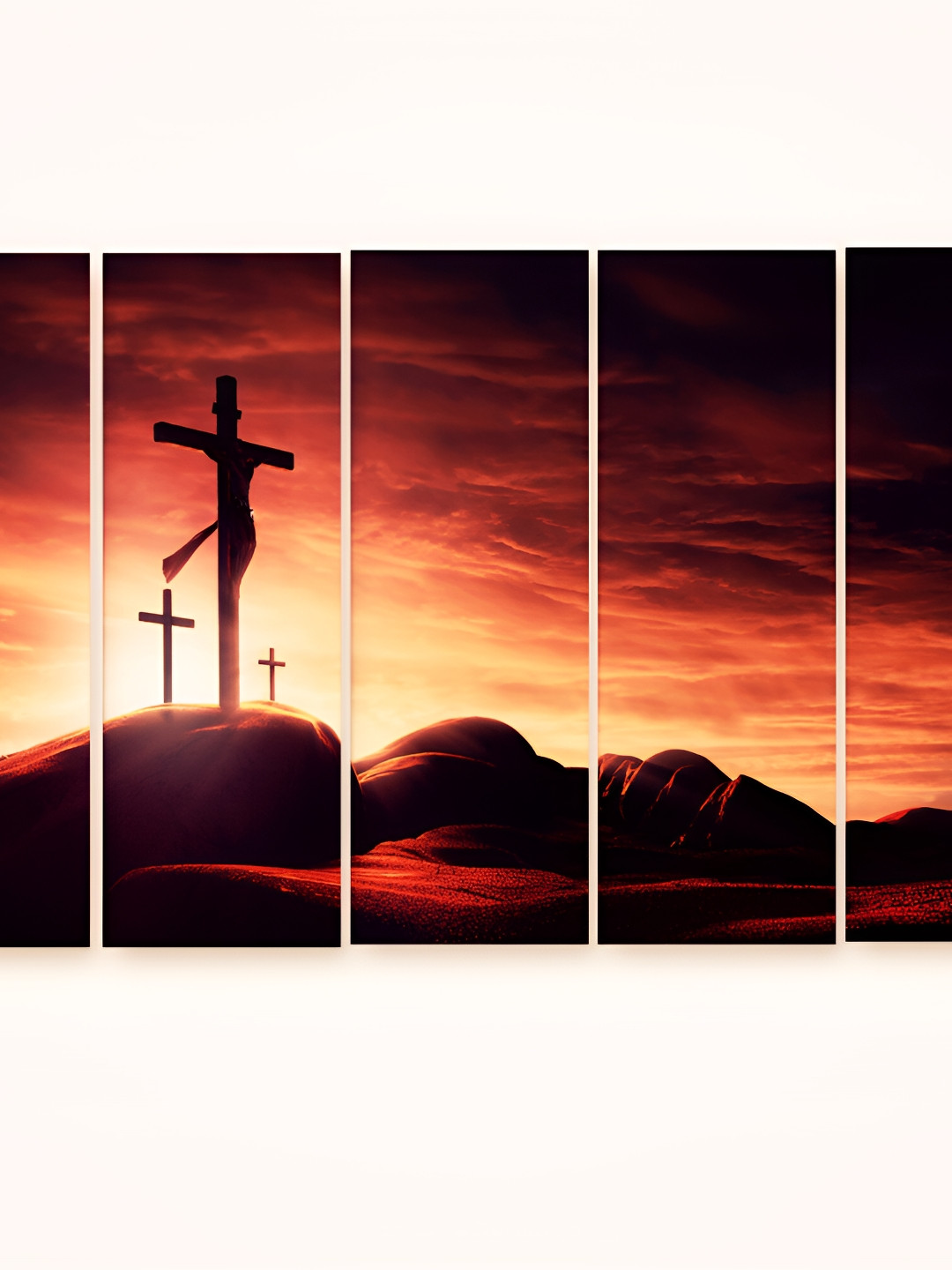 Casperme Black & Orange 5 Pieces Jesus Big Wall Painting