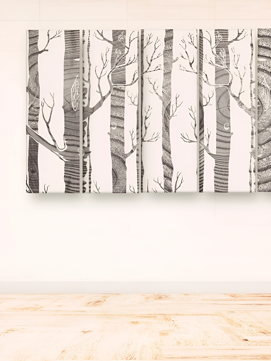 Casperme Grey and Cream 5 Pieces Modern Art Big Wall Painting