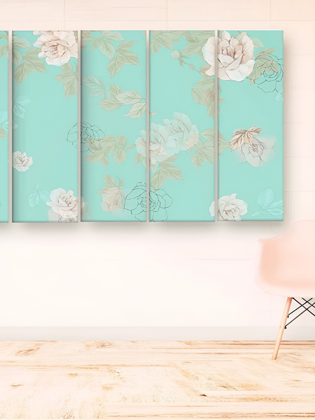 Casperme Green and White 5 Pieces Modern Art Big Wall Painting