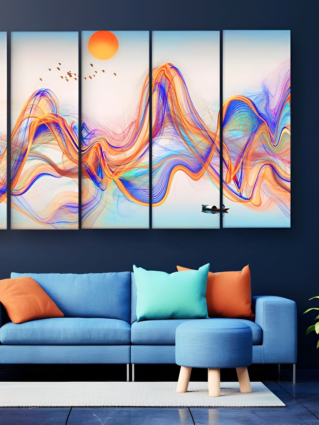 Casperme Sparkle Touch Wood 5 Pcs Wall Rectangle Paintings Wall Art - 48.8x30In