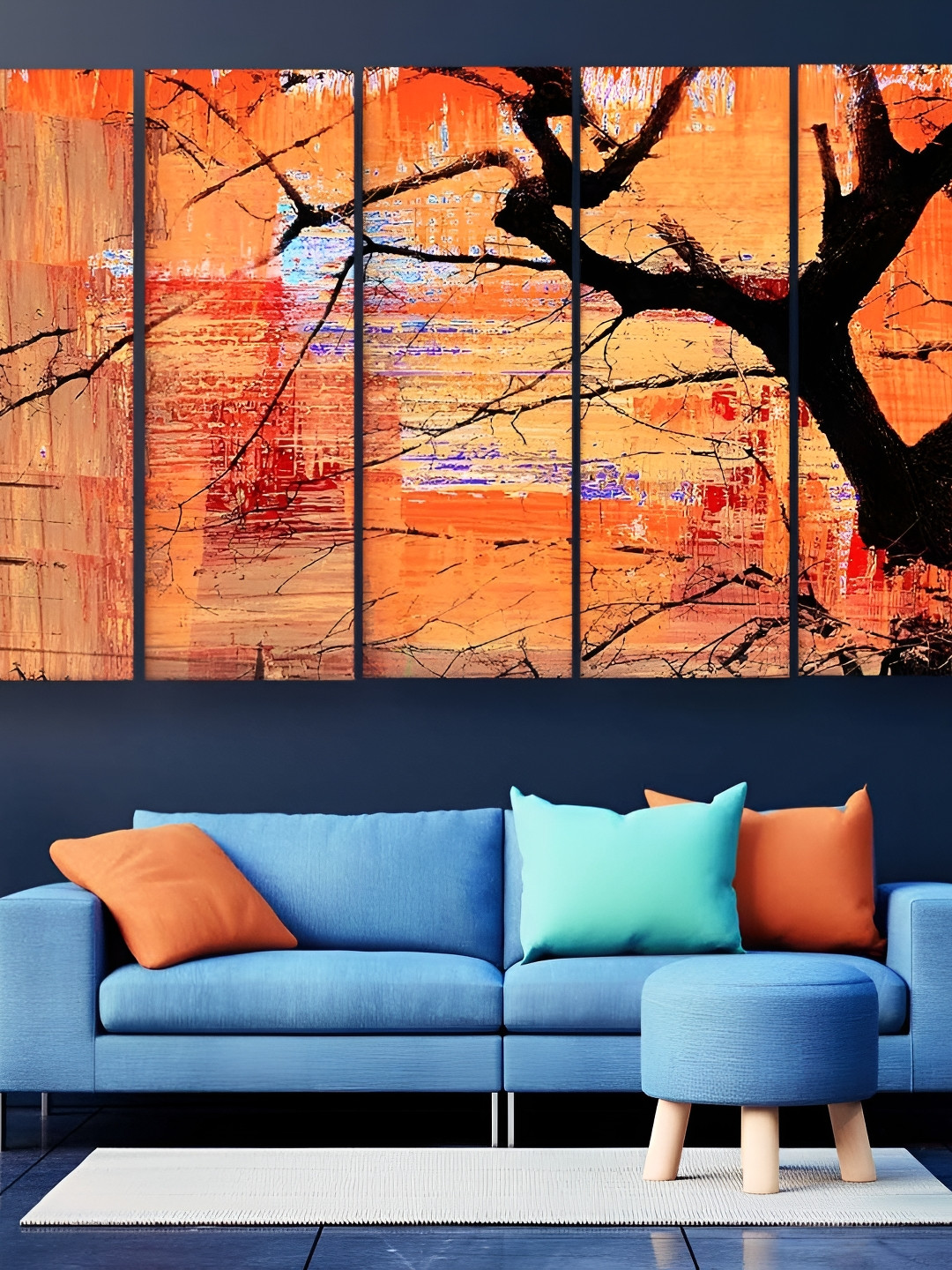 Casperme Black & Orange 5 Pieces Abstract Modern Art Big Wall Painting