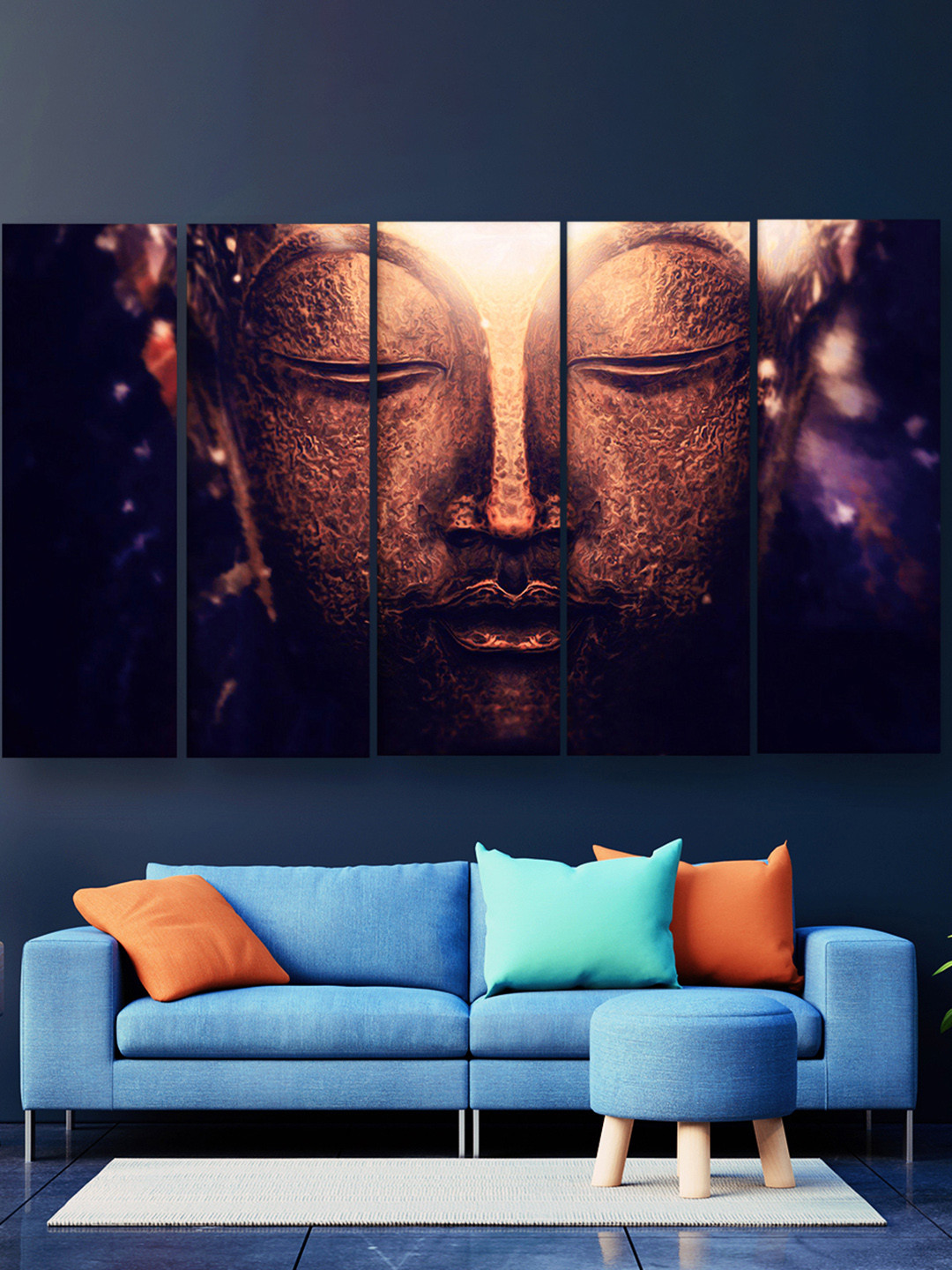 Casperme Buddha Wood 5 Piece Wall Rectangle Paintings Wall Art - 48 x 30 In