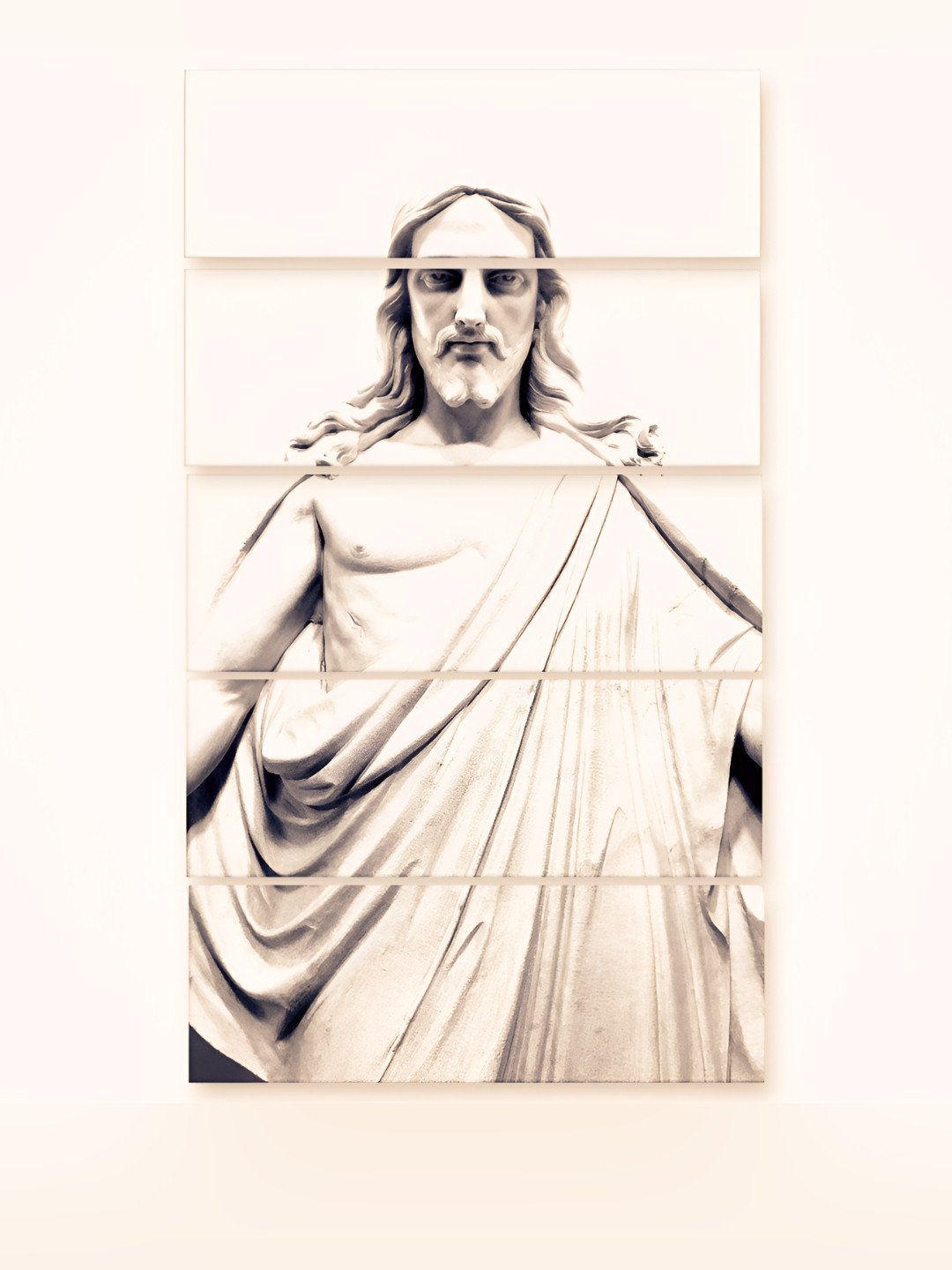 Casperme 5-Pcs White & Grey Wooden Religious Jesus Big Wall Painting