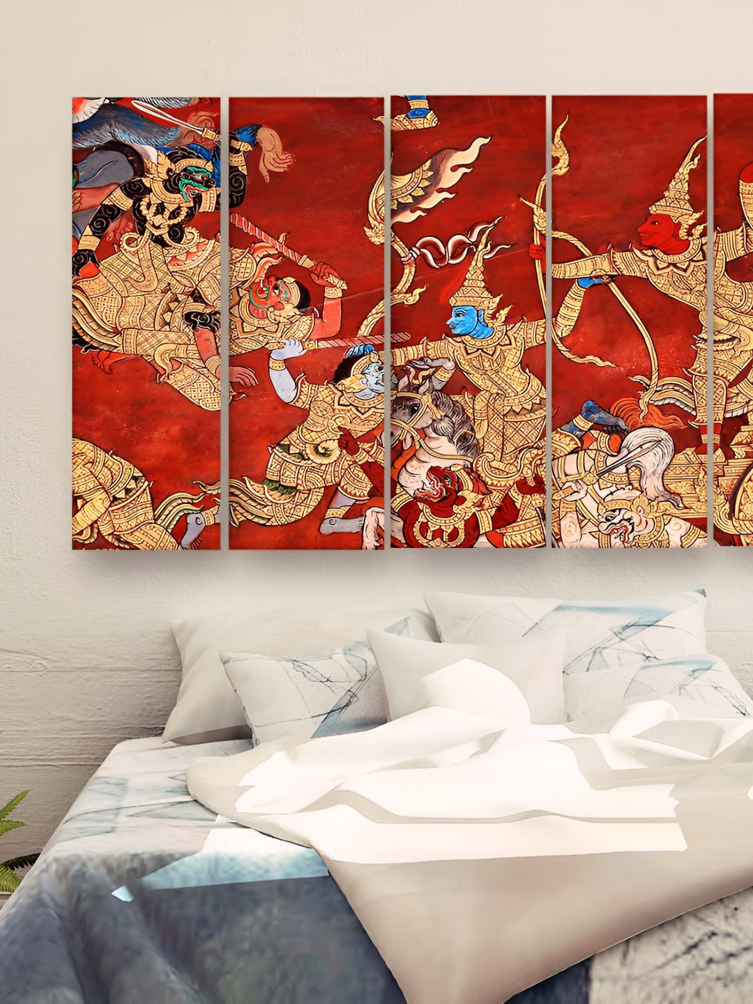 Casperme 5 Pieces Red &Yellow Abstract Modern Art Big Wall Painting