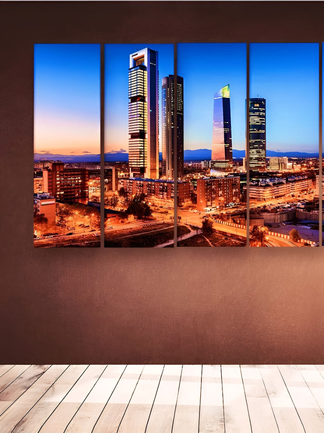 Casperme Skyline Big Wood 5 Piece Wall Rectangle Paintings Wall Art