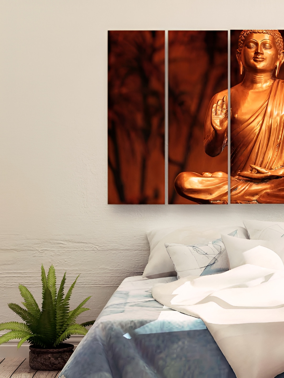 Casperme 5 Pieces Beige & Black Wooden Religious Buddha Big Wall Painting