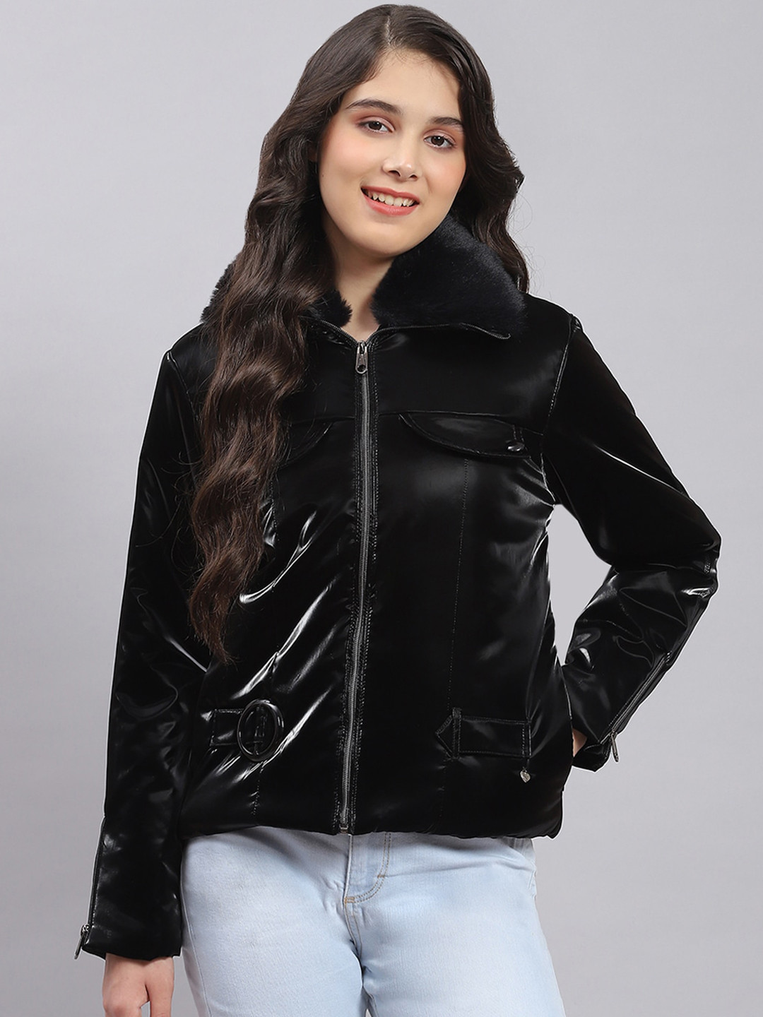 Monte Carlo Girls Lightweight Faux Fur & Zip Detail Tailored Jacket