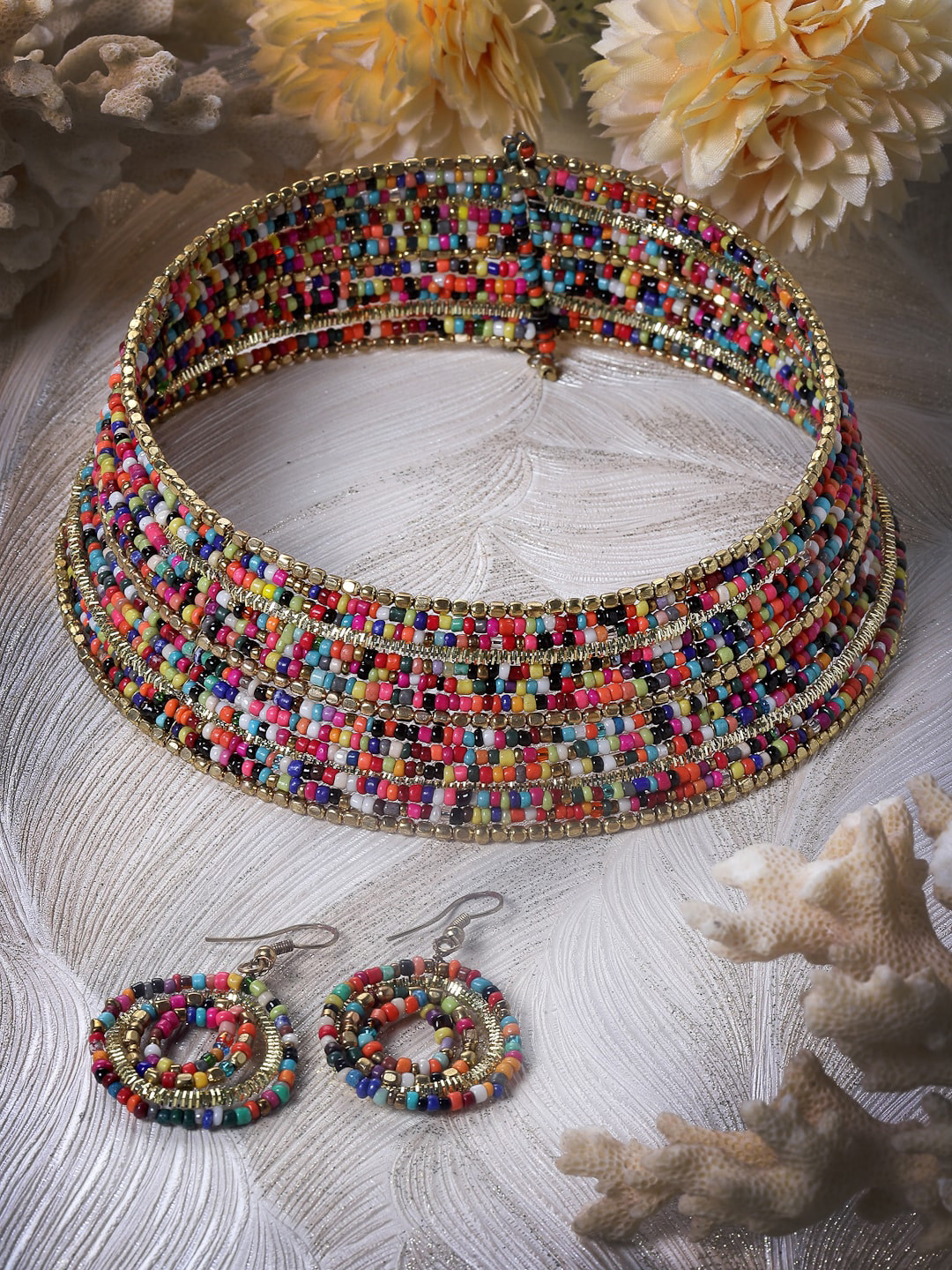 Moedbuille Gold-Plated Beaded Afghan Layered Jewellery Set