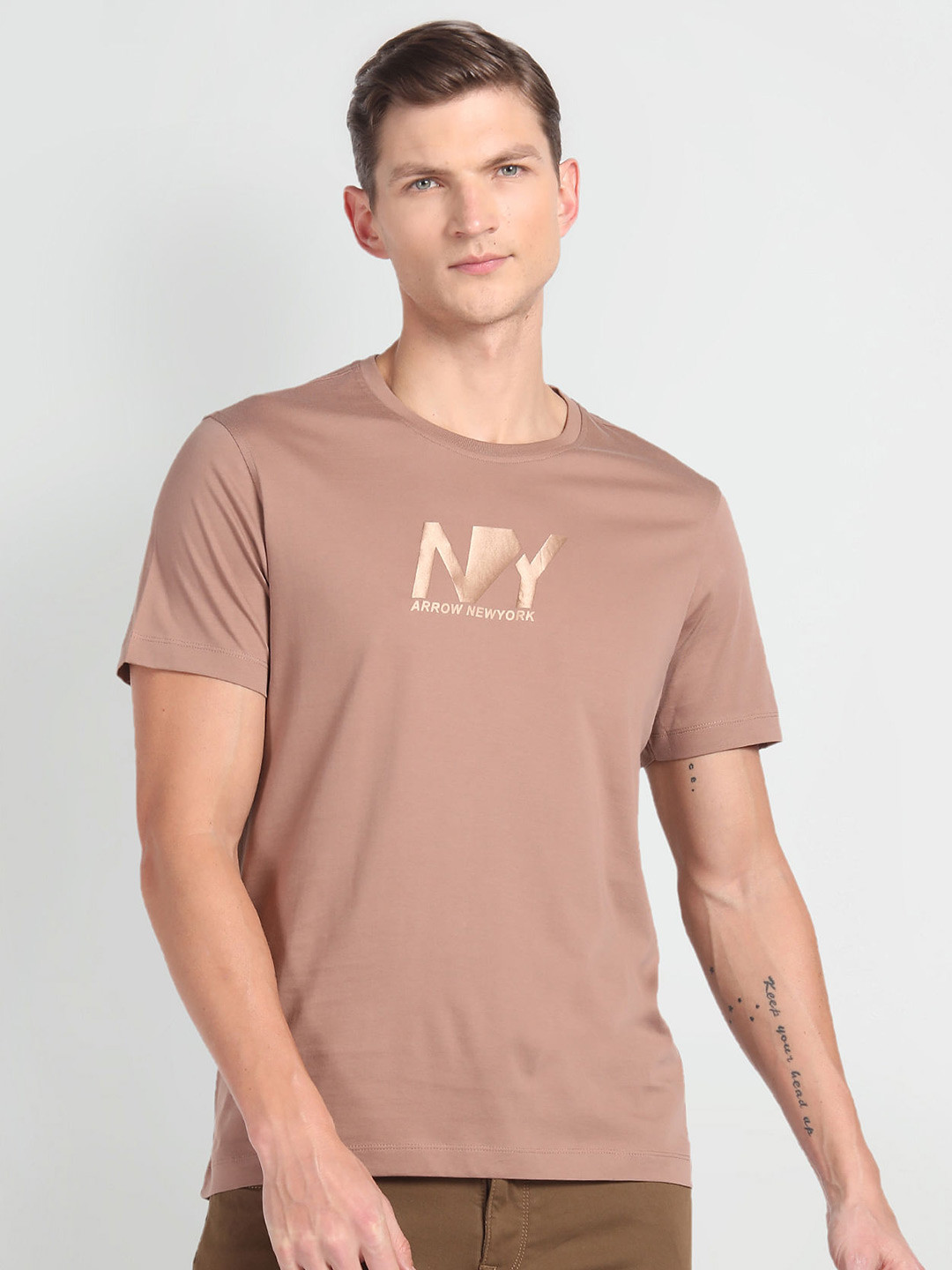 Arrow New York Typography Printed Round Neck Short Sleeves Cotton Regular T-shirt