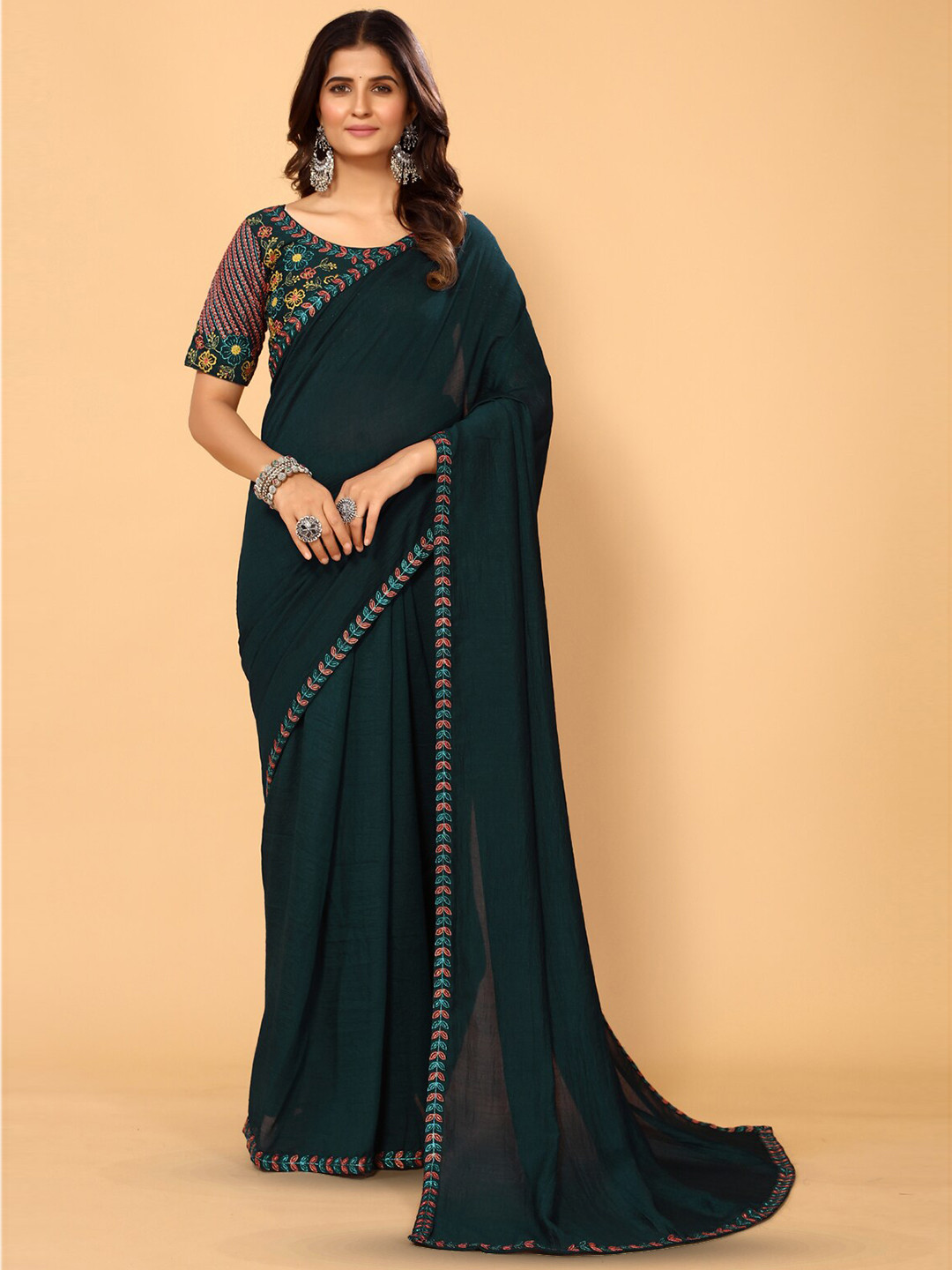 PATLANI STYLE Embroidered Border Poly Silk Saree