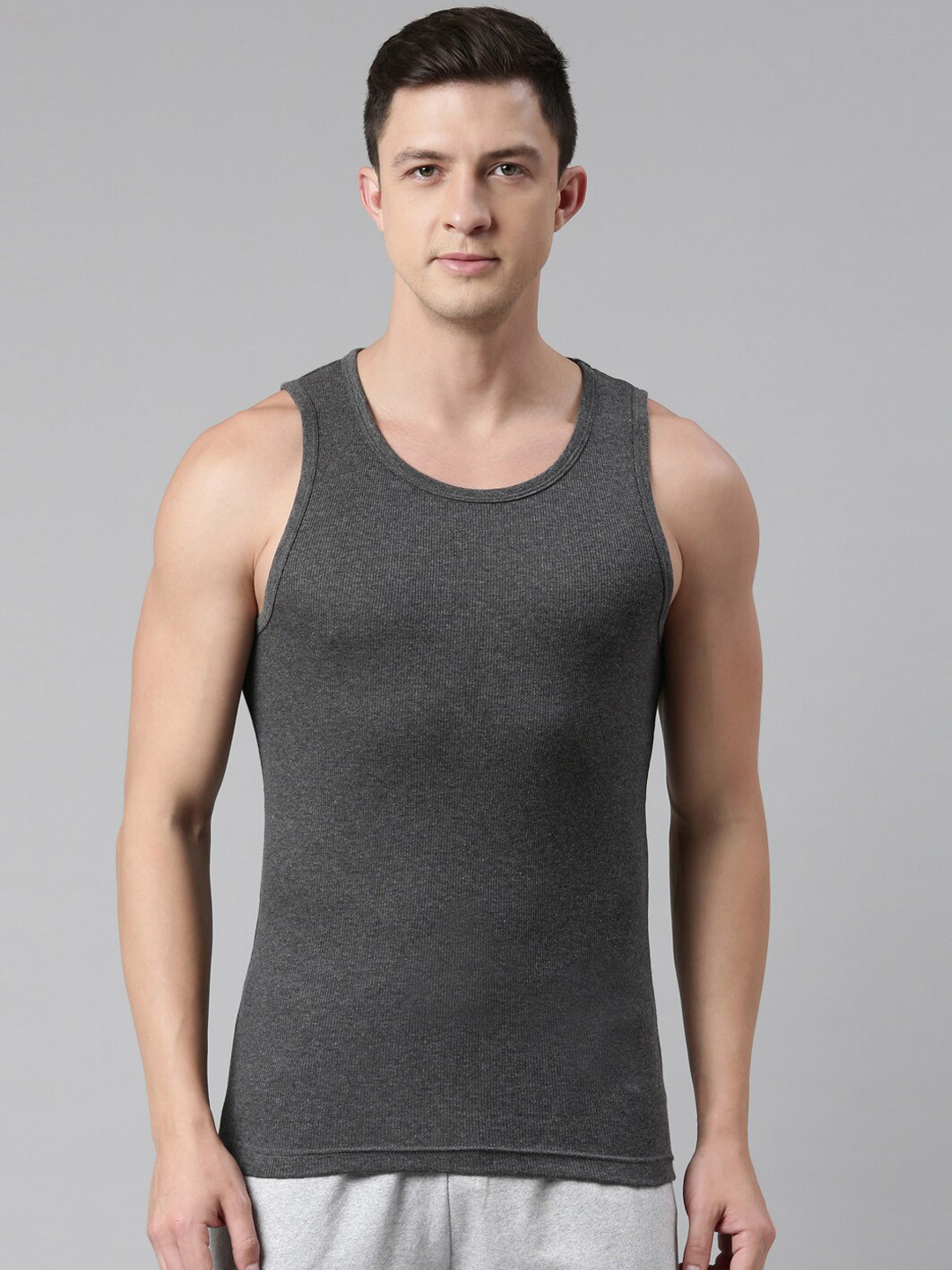 FASO Pure Cotton Innerwear Vests FA1009-SQ-CHARCAOLMEL